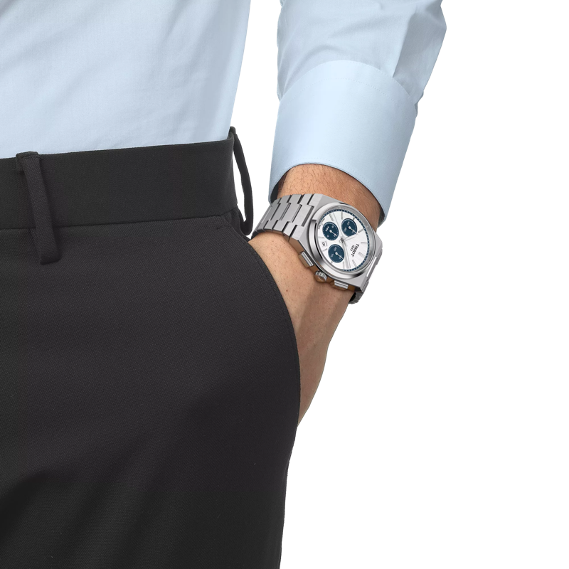 Simulation of the watch Tissot PRX Automatic Chronograph 42mm on a wrist