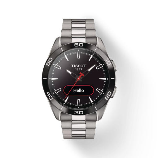Vista frontal del reloj Tissot T-Touch Connect Sport con sombra