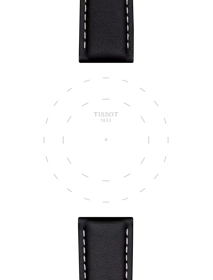 Zoom auf die Gehäusehörner von Original Tissot Lederarmband schwarz Bandanstoß 21 mm