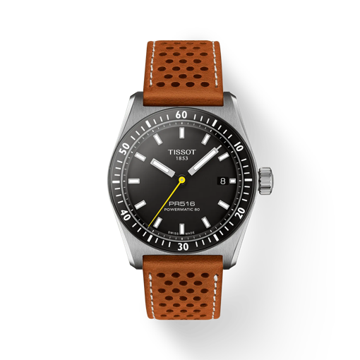 Front view of the watch Tissot PR516 Powermatic 80 with shadow