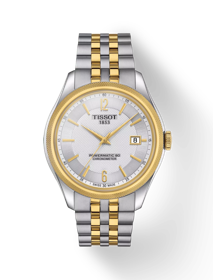 Front view of the watch Tissot Ballade Powermatic 80 COSC with shadow