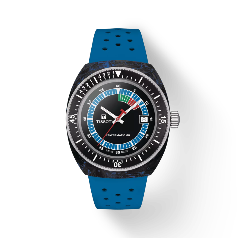 Front view of the watch Tissot Sideral S Powermatic 80 with shadow