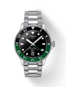 Front view of the watch Tissot Seastar 1000 Quartz GMT with shadow