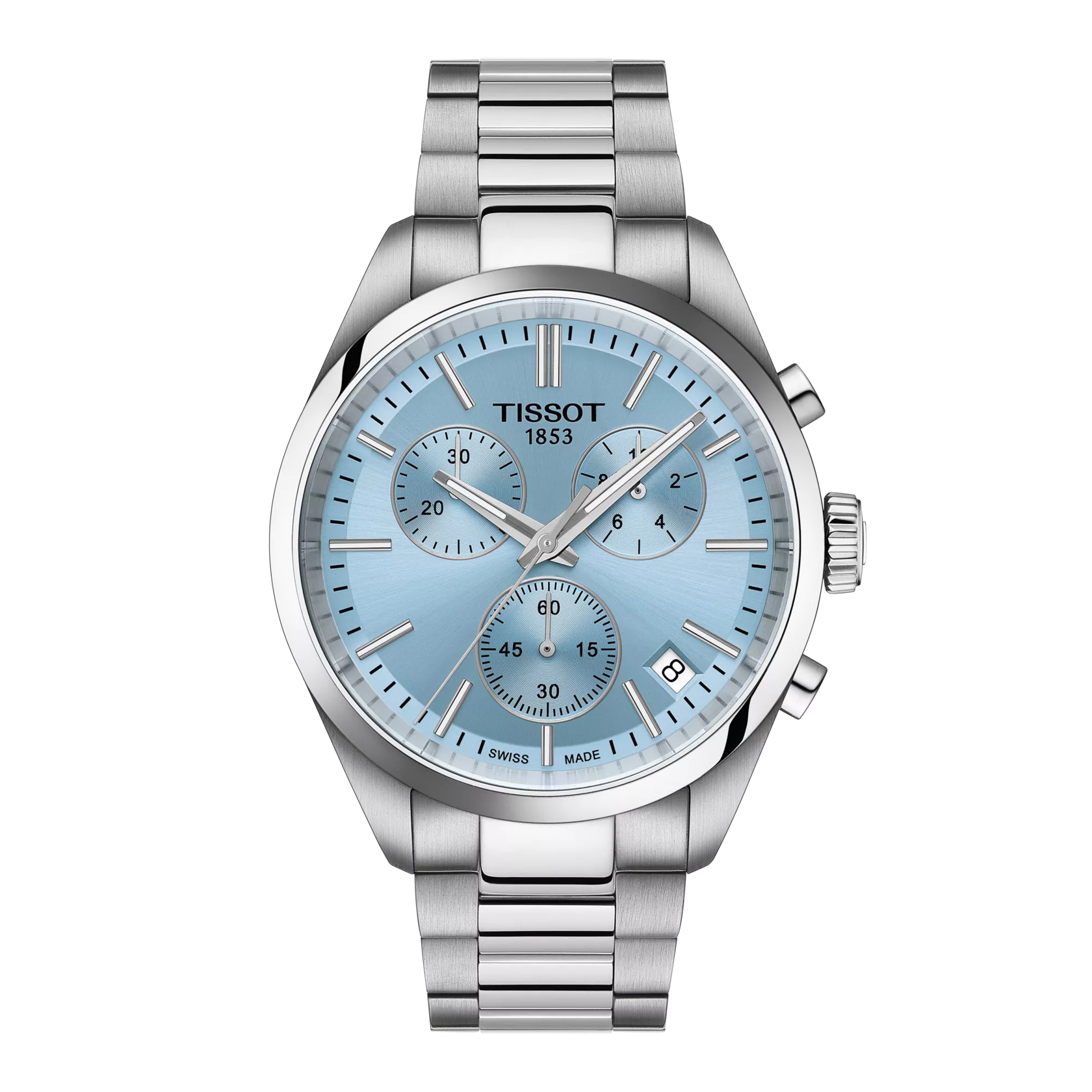 Front view of the watch Tissot PR 100 Chronograph