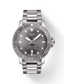 Front view of the watch 티쏘 씨스타 1000 파워매틱 80 with shadow