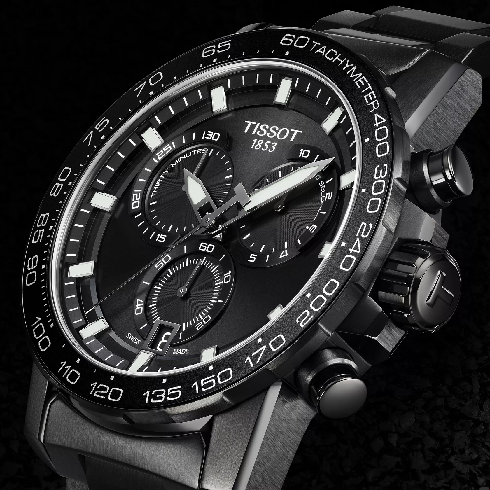 Tissot Supersport Chrono watch on a colored background