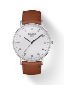 Vue de face de la montre Tissot Everytime 42mm avec ombre