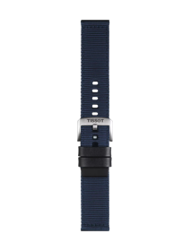 Front view of Tissot Official Blue Fabric Strap Lugs 22 mm